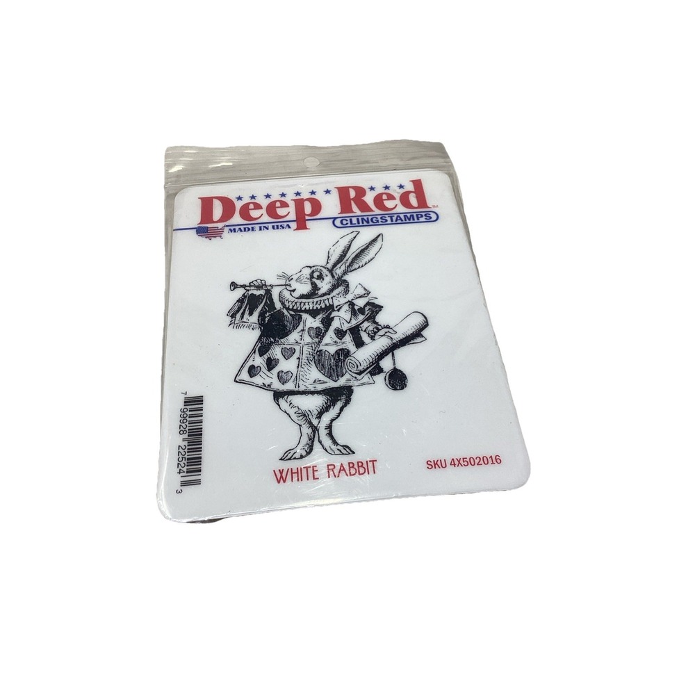 NEW Deep Red Cling Stamp White Rabbit Alice in Wonderland